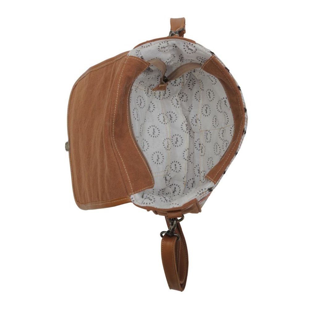 Myra Bag Handmade Sansa Hand Tooled Bag Upcycled Canvas & Cowhide Leather - Picture 6 of 7
